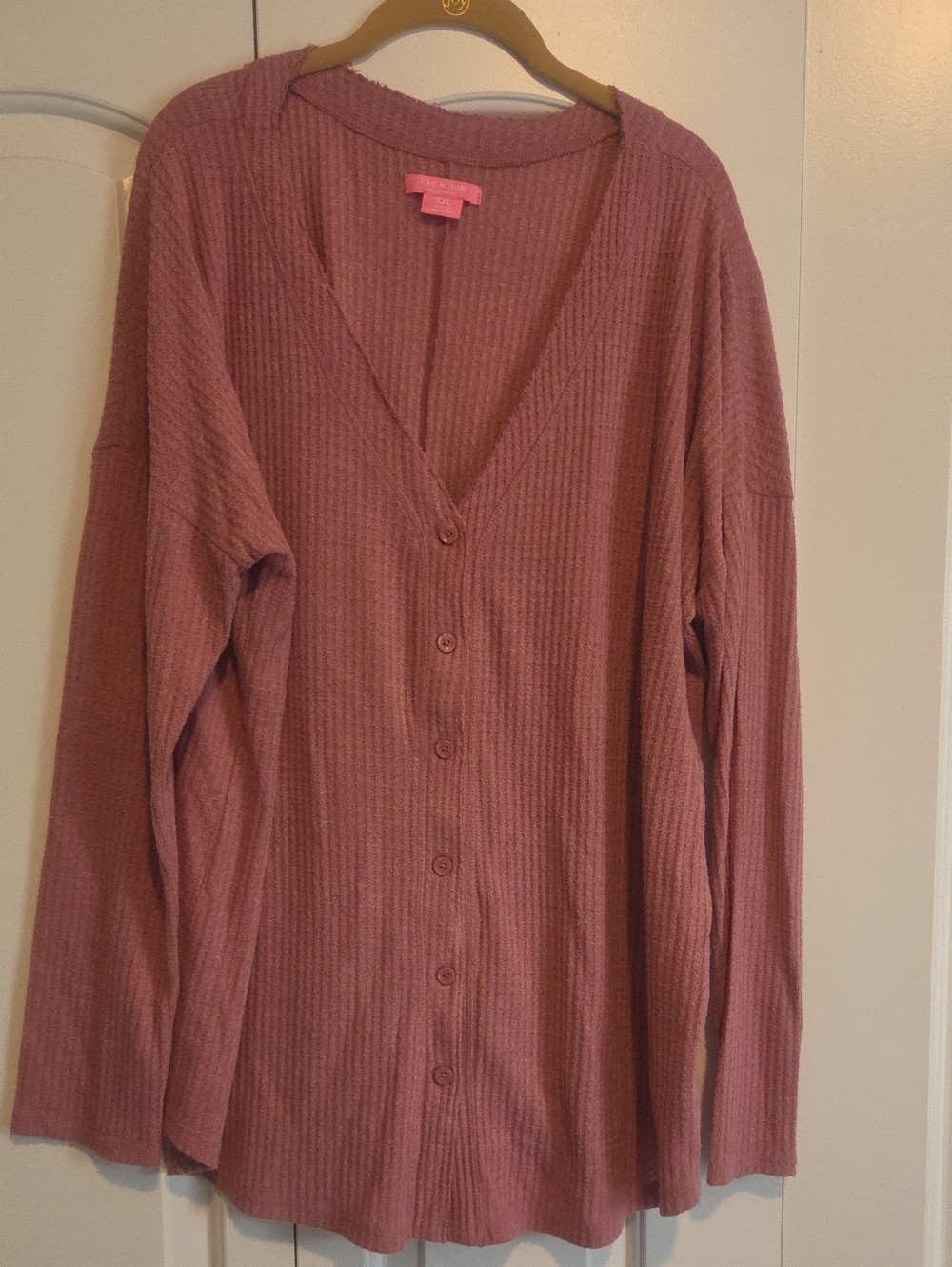 Isaac Mizrahi Mauve Pink Waffle-Knit Button Cardigan Style Top Tunic